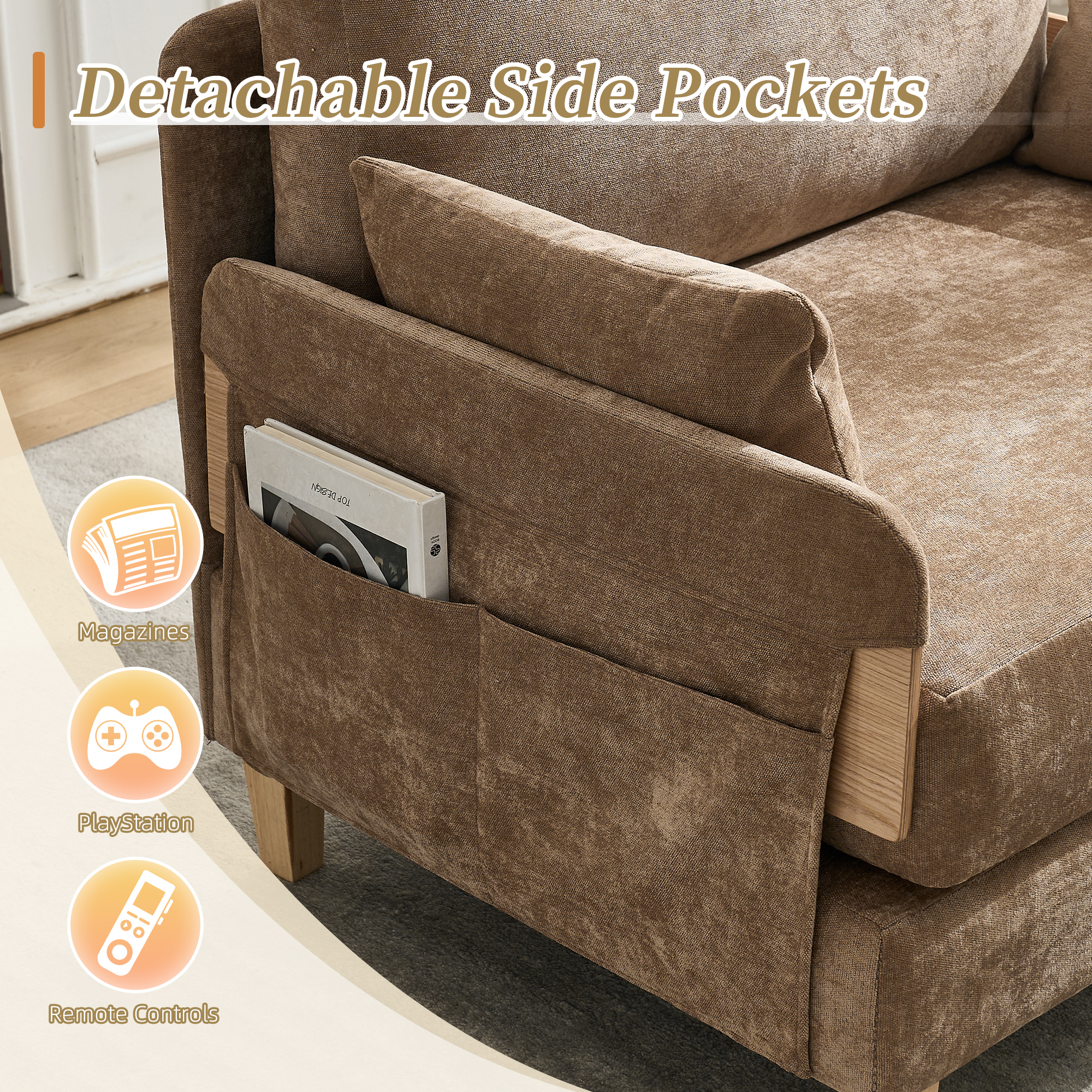 Leumius Foldable Sofa Bed,3-in-1 Convertible Sleeper Chair,Modern Foldable Sofa Chair With 3 Pillows for Small Spaces,Light Brown