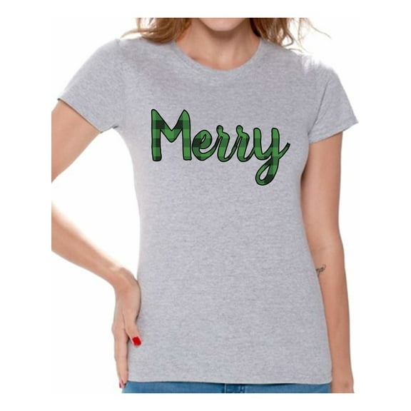 Awkward Styles Ugly Xmas Shirts for Women Christmas Merry Xmas Plaid T-Shirt