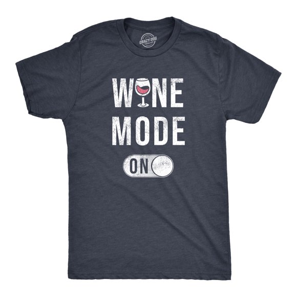 Mens Wine Mode On T Shirt Funny Red White Drinking Lovers Button Joke Tee for Guys (Heather Navy - WINE) - M