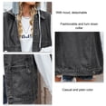 thumbnail image 5 of Women Pure Color Denim Vest with Detachable Hood Casual Plain Color Female Hooded Denim Vest Black Gray L, 5 of 6