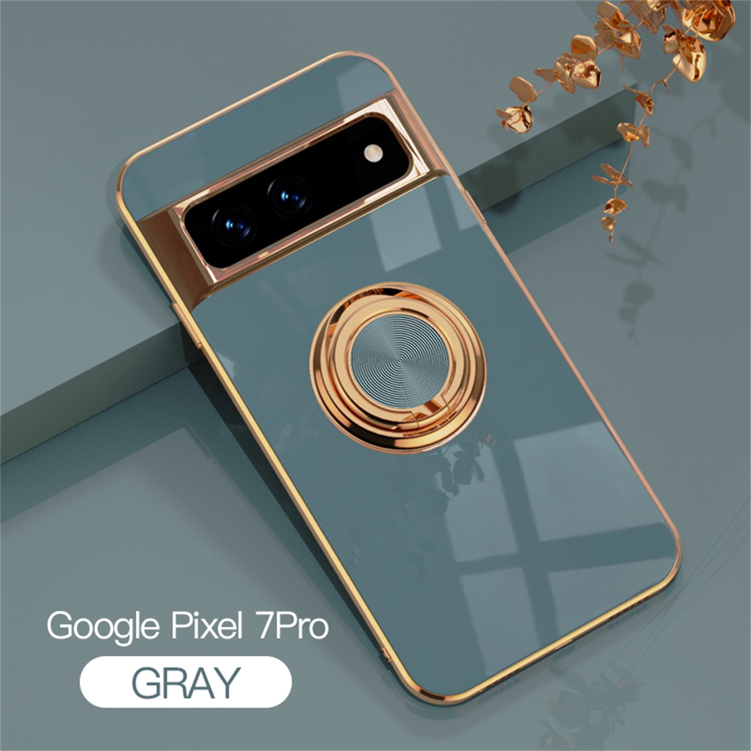  ZBCLV for Google Pixel 7 Pro (not fit Pixel 7) Pretty Case for  Women Girls Luxury Box Trunk Design Cute Gold Flowers Square Soft Cover  with Finger Ring Grip Kickstand Phone