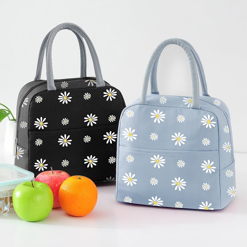 Daisy Print Lunch Bag, Portable Insulated Lunch Box Storage Bag