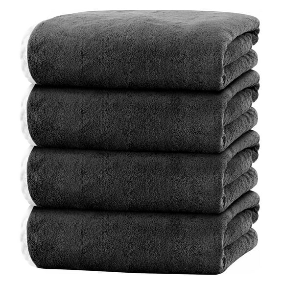 Juego de 4 Toallas de Baño Negras, Toallas de Baño Grandes y Ultrasuaves 35x70in, Toallas de Hotel Altamente Absorbentes y de Secado Rápido para Baño Gimnasio Natación, Sábanas de Ducha de Microfi...