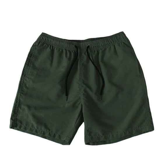 Bainana Beach Shorts For Men Solid Color Elastic Waist Drawstring Wide Leg Shorty Casual Loose Quick Dry Summer Sports Shorts Army Green Size L