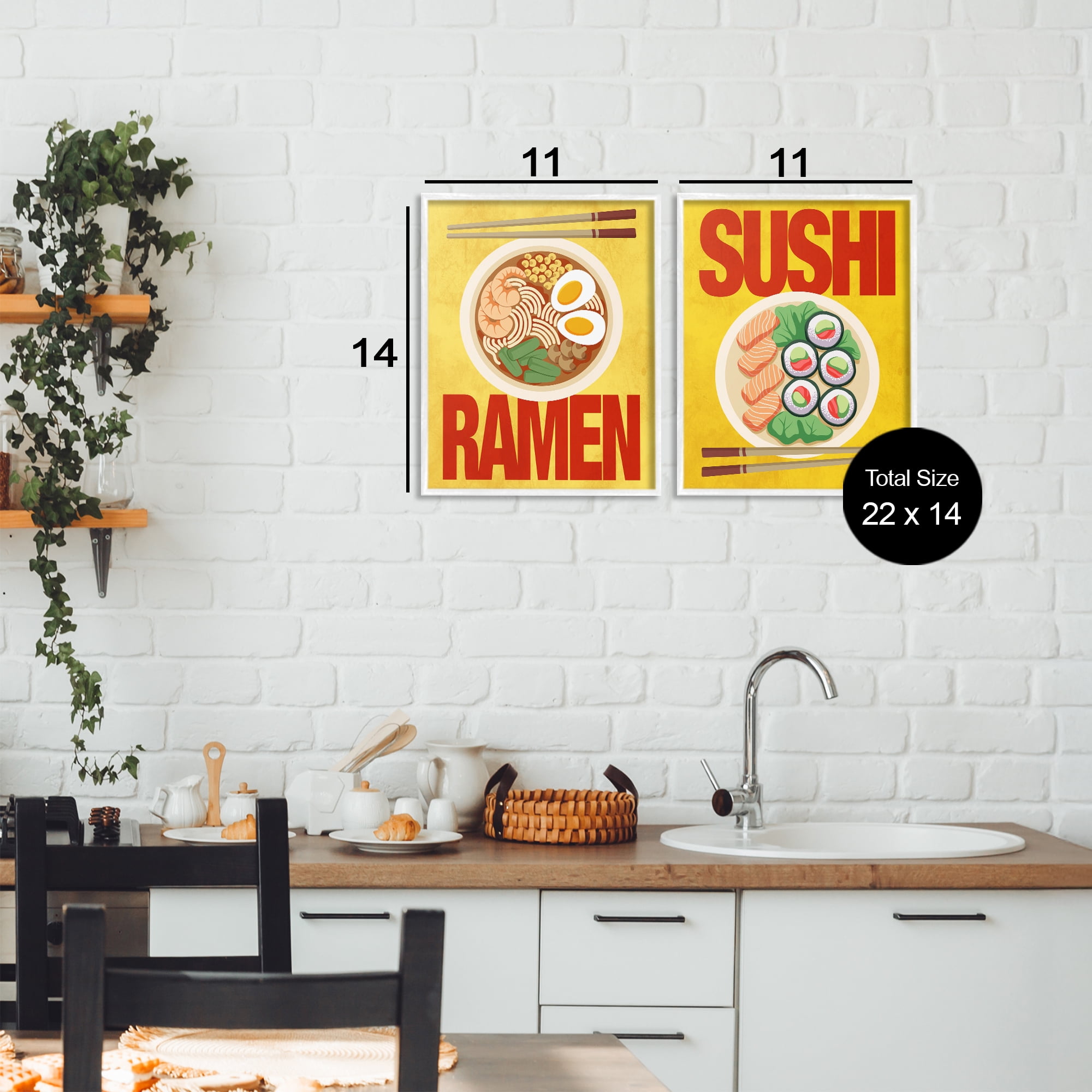 Stupell Industries Ramen & Sushi Japanese Cuisine 2 Piece White Framed Giclee Art Set, design by Marcus Prime