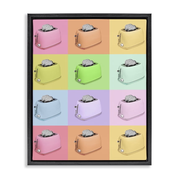 Stupell Industries Glam Disco Toaster Oven Collage Black Floating Frame Canvas Art, 17 x 21, by LISH Creative