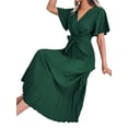 thumbnail image 6 of Genuiskids Summer Dresses for Women 2022 V Neck Short Sleeve Pleated Big Hem Elegant Casual Flowy Midi Dress with Belt, 6 of 7