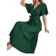 thumbnail image 5 of VISgogo Vestido casual para mujer, cuello en V, manga corta, plisado, dobladillo grande, color sólido, vestido largo con cinturón VISgogo moda, 5 of 7