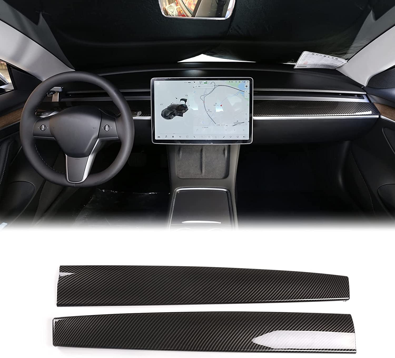 TINKI Central Control Dashboard Panel Trim Cover Fit for Tesla Model 3 2017 2018 2019 2020 2021,Dash Cover Wrap Cap,ABS,2PCS