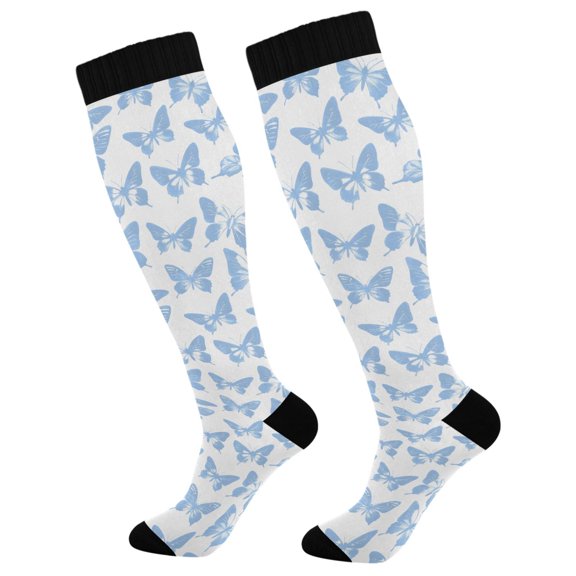 FORMRS Womens Knee High Socks Casual Long Thick Travel Daily Wear, 1 Pair, Blue Butterfly