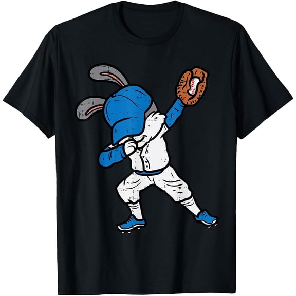 Bunny Rabbit Dab Baseball Easter Sport Pitcher Boys T-Shirt, T-Shirt for Kids Youth, 180gsm, 100% Cotton