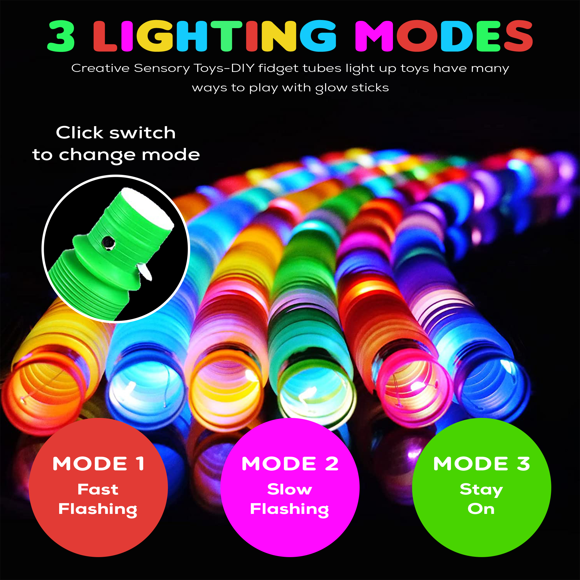 21 Pack LED Glow Tubes Halloween Party Favors Pop It Sticks Sensory Fidget Toy Light Up In The Dark Connectors for Bracelets, Pull And Stretch Toys Dance Disco Wedding Birthday Raves Concert Camping - image 5 of 7