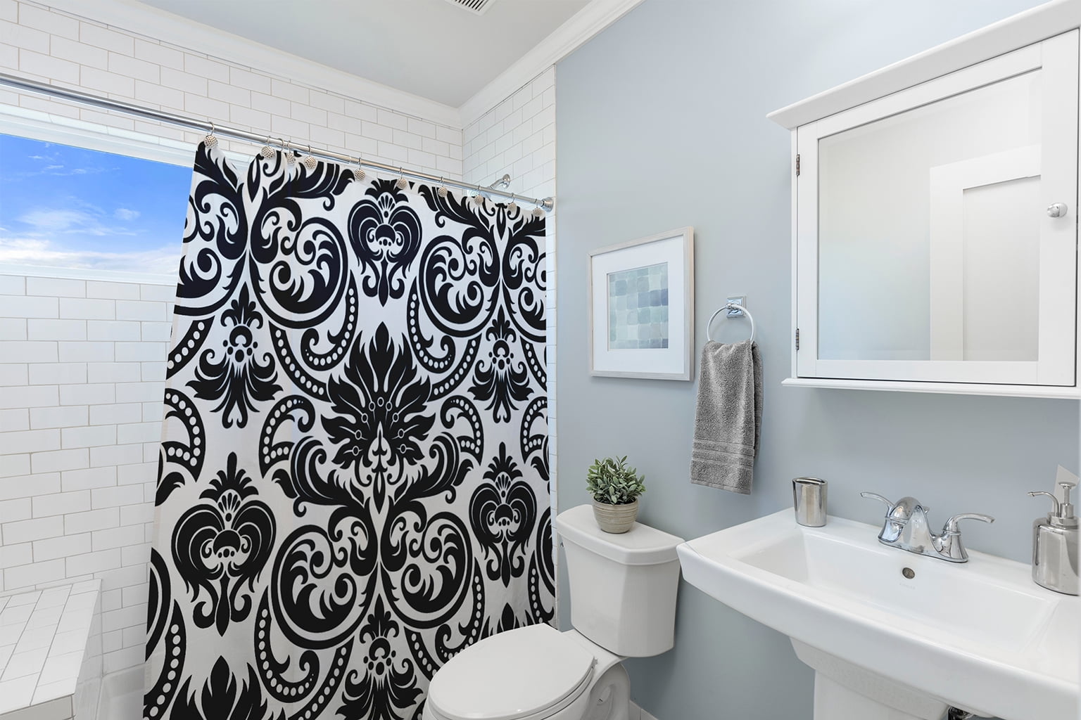 Simply Daisy 70" W x 73" L Alexys Polyester Shower Curtain, Black [1 Ct]
