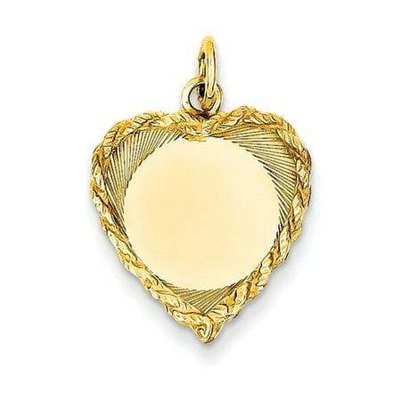 14k Yellow Gold Polished 0.013 Gauge Engravable Heart with Rope Disc Charm (0.9in long x 0.6in wide)