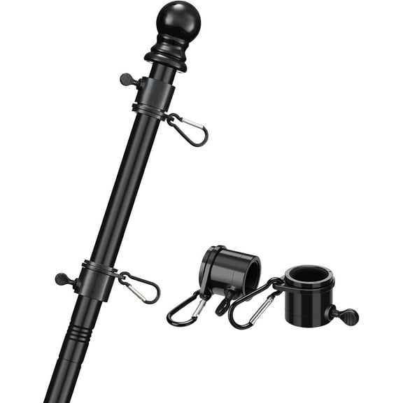 Yeyebest 6ft Black Stainless Steel Flagpole Outdoor Flag Pole with Adjustable Grommets