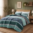 thumbnail image 2 of Regency Heights Boho Floral 3 Piece Quilt Set, Lightweight Reversible Patchwork Quilt Bedding Set with Pillowcases, Soft Breathable Bedspread for All Season, Green, Full/Queen, 2 of 7