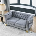thumbnail image 3 of Chesterfield 2 Seater Upholstered Velvet Sofa, Button Tufted Couch Loveseat with Nailhead Trim Arms Removable Cushions Gold Metal Legs for Living Room Office, 3 of 7