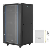 KFFKFF 22U Wall-Mount Network Cabinet, 23.6-Inch Depth, 300 lbs Load Capacity, Server Rack Enclosure with Lockable Glass Door and Removable Side Panels for IT and A/V Equipment