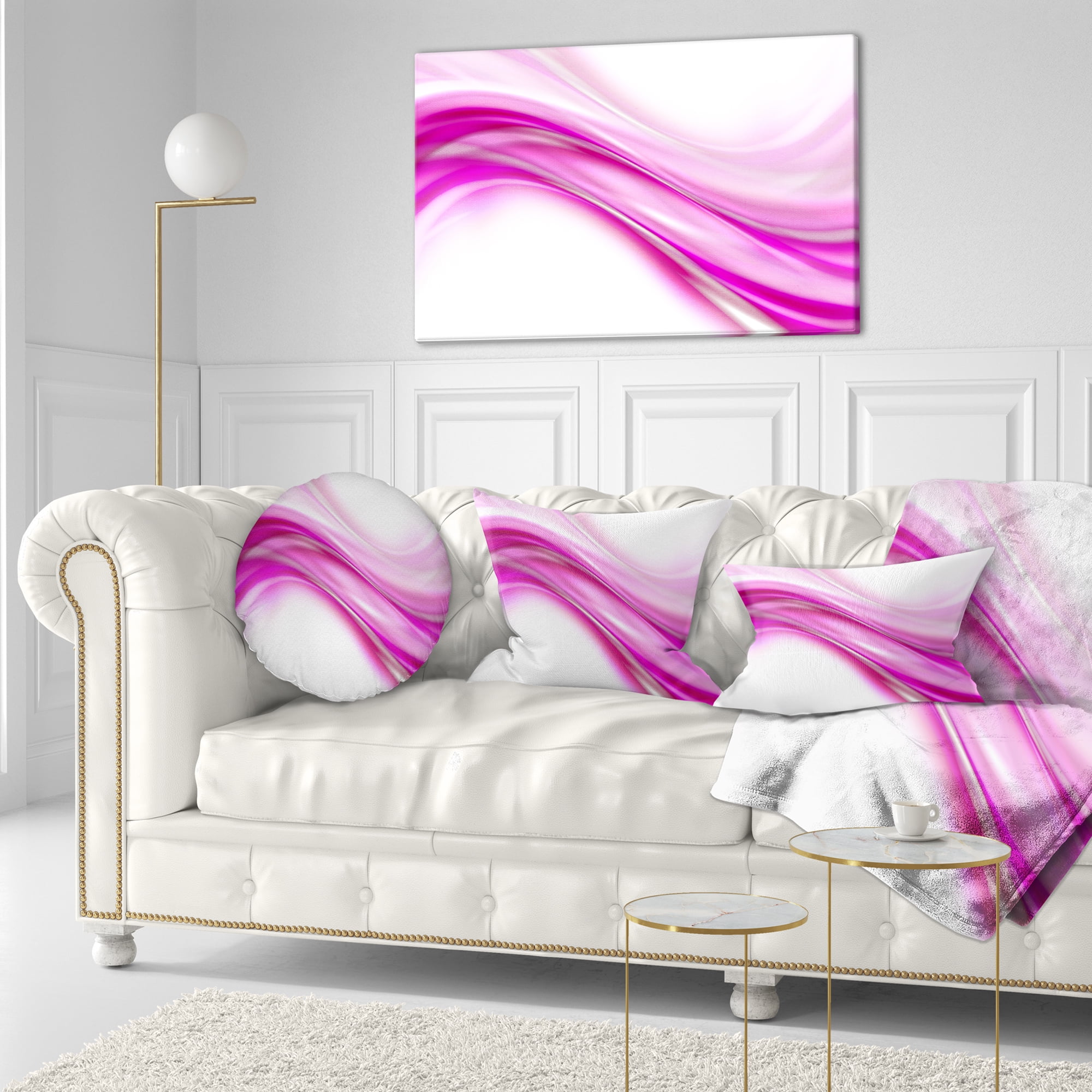 Designart Pink Abstract Waves - Abstract Throw Pillow - 12x20