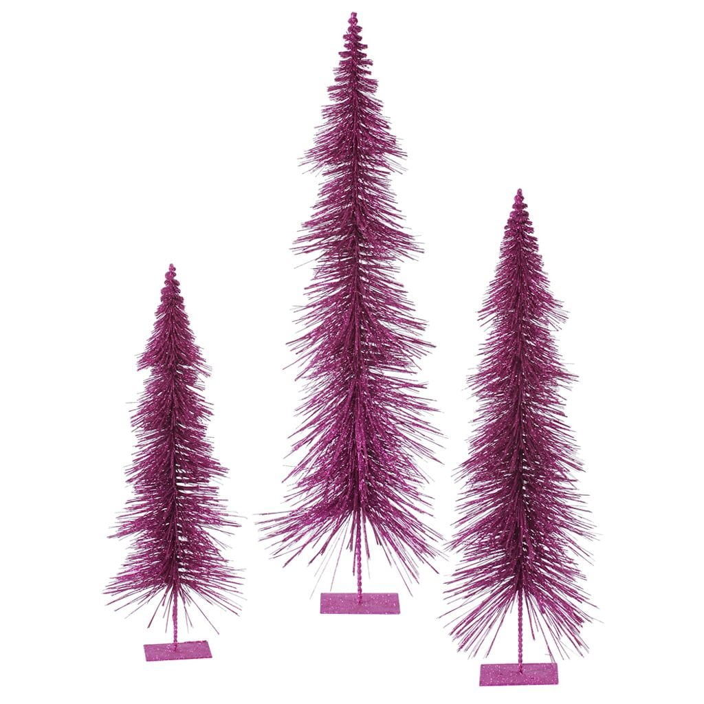 Vickerman 33337 24" 30" 36" Magenta Glitter Layered Tree Set
