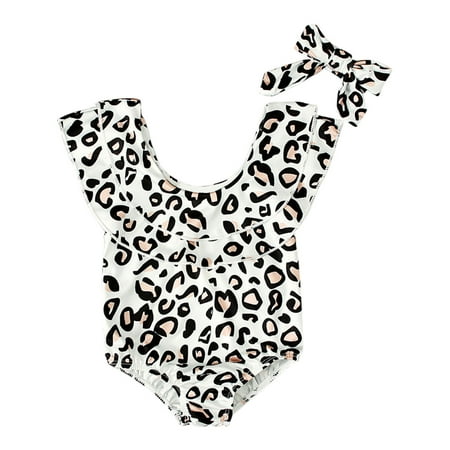 

Kids Swimsuit Cartoon Printed Girls White Leopard Pattern Headscarf Split Toddler Baby All Season Leisure Beach Holiday Children s Day Gift Tankini Bathing Suit