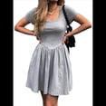 thumbnail image 2 of Vestido Corto Informal de Verano para Mujer, de Corta, Cuello Cuadrado, Corte A, Plisado y con Bolsillos. Gris M, 2 of 8