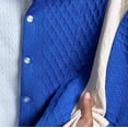 thumbnail image 3 of Mens Knit Shirts Short Sleeve Button Down Casual Shirt Vintage Old Money Textured Stripe Polo Shirts Vacation Beach Tops Size 2XL Blue, 3 of 4
