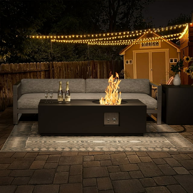 Evita 48" Gas Fire Pit for Outside – 50,000 BTU Outdoor Propane Fire Pit Table with Lid,Glass stone,Tank Cover