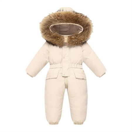 XQYLOS Boys Girls Winter Snowsuit Hooded Romper Faux Fur Insulated Puffer Jumpsuit Ski Snow Play Waterproof Thermal Windproof Cold Weather Snow Overcoat