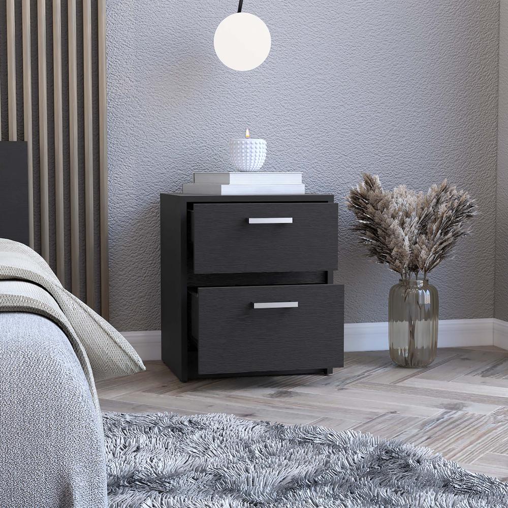 HomeRoots 518162 19 in. Black Two Drawer Nightstand