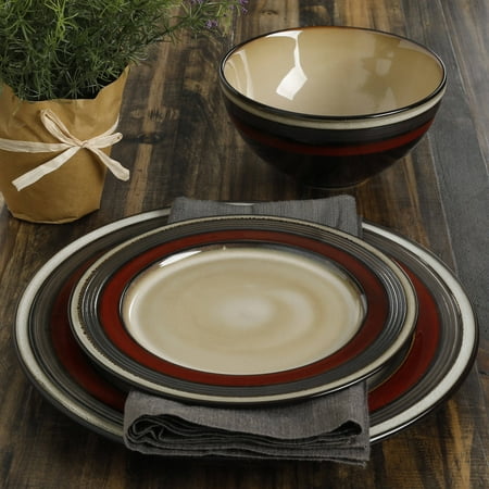 Gibson Studio Kirsten 12-Piece Red Metallic Reactive Dinnerware Set