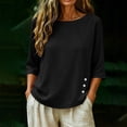 thumbnail image 2 of Cilsoka Cotton Linen T-Shirt for Women Versatile Short Sleeve Crew Neck Shirts with Side Button Down Casual Loose Fit Tops, 2 of 6