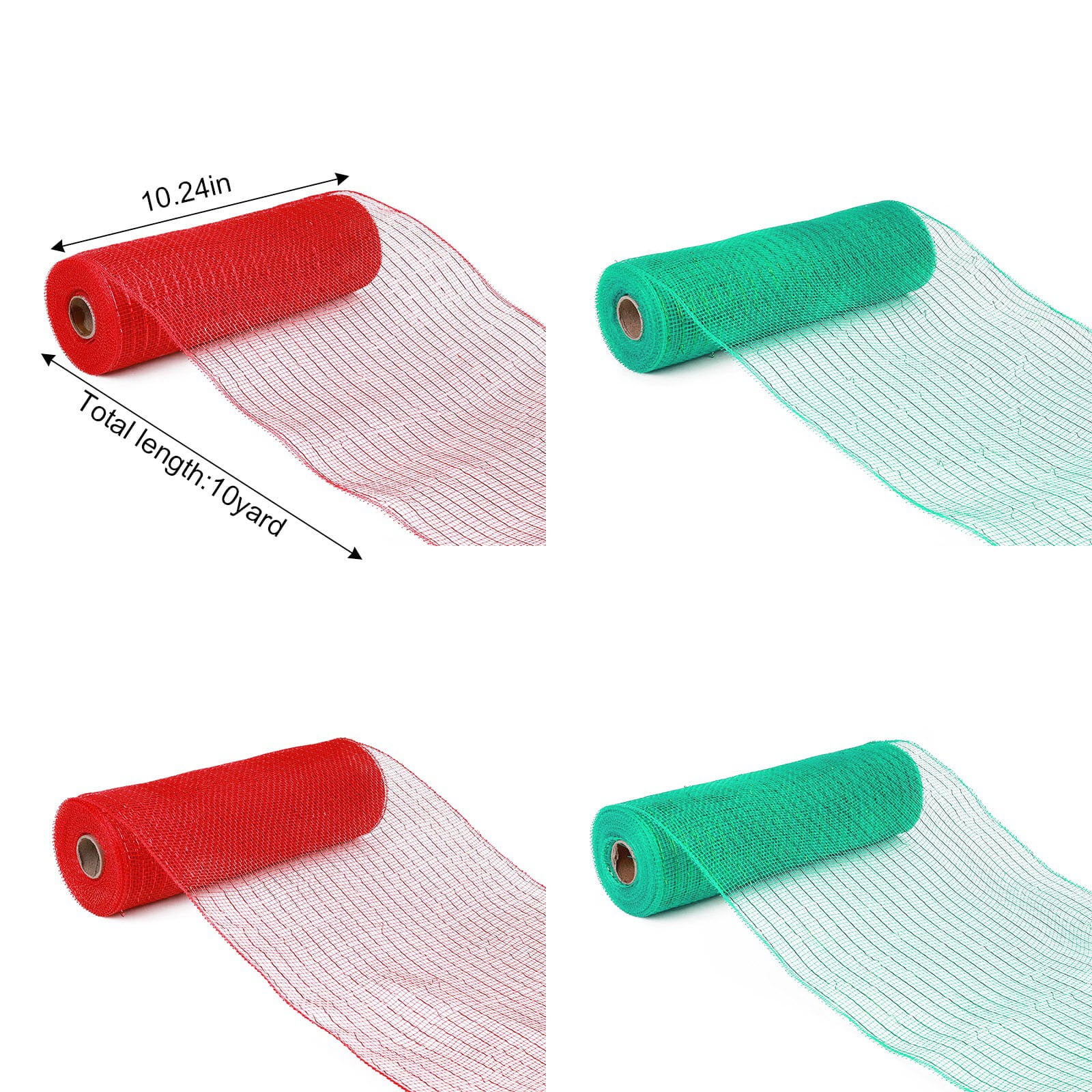 4 Rolls Poly Mesh Ribbon Burlap Poly with Metallic Foil Mesh Rolls for DIY Festivals Wreaths Party Decoration Wrapping Craft (Christmas Red/Christmas Green/10 Inches x 10 Yards)
