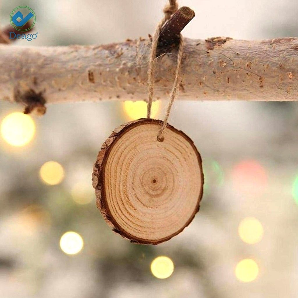 Natural Wood Slices For Crafts - 25 Pre-Drilled Round Discs With Twine For DIY Projects