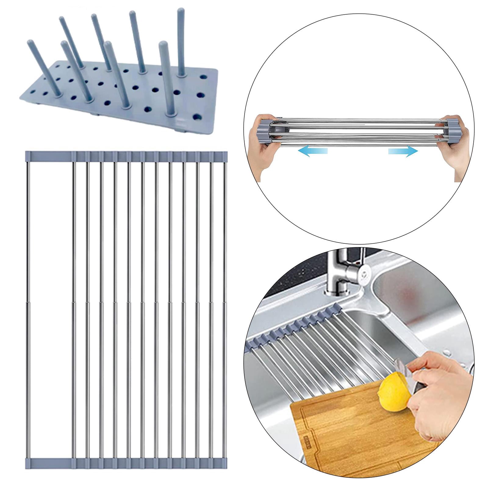 Fiocias Folding Dish Drying Rack Rolling Rack Household Dish Rack for Kitchen Counter Rolling Dish Drainer Filter Cup Holder