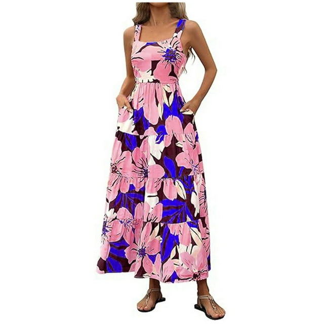 TSADFHJI Jupe à Bretelles pour Femmes Été Européen et Élégant Robe Mi-Longue à Imprimé Floral L