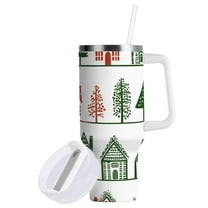 Yayeee 30oz Double-Wall Insulated Stainless Steel Tumbler with Handle Bottle, White Christmas House