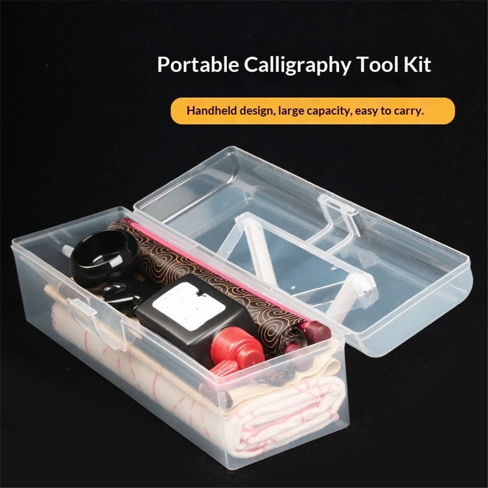 Plastic Portable Container with Handle, Art Craft Sewing Storage Box with Latching Lid for Paint Brush, Tools, Crayon, Washi Tape, Ruler, Ornaments, Ribbons (30*9*8.7cm)