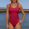 thumbnail image 2 of One Piece Swimsuit Women,Ribbed Ruched Swimsuit Tummy Control Bathing Suit Swimwear Figure Enhancing Swimdress with Adjustable Straps,Swimsuit for Women,M,RD3, 2 of 7