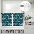 thumbnail image 2 of Cartoon Funny Blue Stripes Little Fish Curtain Tier and Valance Set 3 Piece, Ocean Waves 3-inch Rod Pocket Window Tier Curtains Valance for Kitchen Living Room, 2 of 9