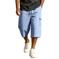 thumbnail image 2 of Zimjoy Men's Below Knee Length Cargo Shorts Elastic Drawstring Capri Bermuda Loose Fit Casual Streetwear Walking Utility Shorts with Multi Pockets Sky Blue 2XL, 2 of 7