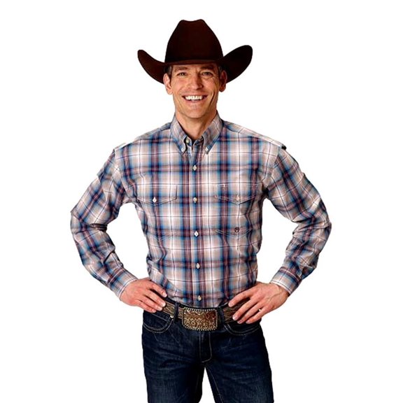 Roper Western Shirt Mens L/S Plaid Vintage XL Wine 03-001-0378-1032 WI