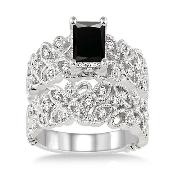 1.5 Carat Black Diamond Infinity Floral Antique Bridal set on 10k White Gold