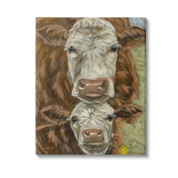 Stupell Industries Cattle and Calf Gazing Animals & Insects Painting Gallery Wrapped Canvas Art Print Wall Art, 16 x 20
