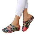 thumbnail image 1 of Women's Suede Clogs with Arch Support Floral Embroidery Slip On Wedge Platform Sandals Non Slip Close Toe Slides Black Size 7, 1 of 7
