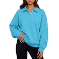 thumbnail image 2 of Women's Loose Casual Sweatshirts,2‑Button Collar Long Sleeve Solid Pullover Tops,Weekend Outing, 2 of 6