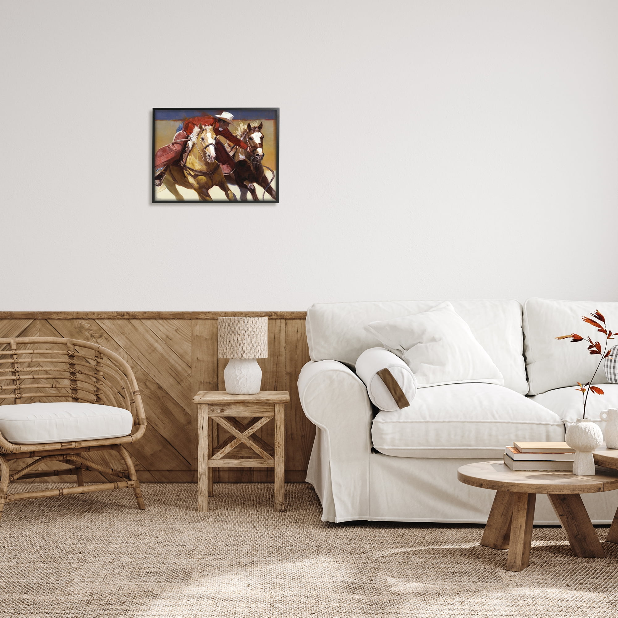 Stupell Industries Rodeo Cowboy Painting Animals & Insects Painting Black Framed Art Print Wall Art, 20 x 16