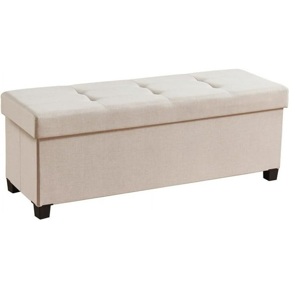 SgoodS 43 Inch Storage Ottoman, Large Storage Bench, Ottoman with Storage with Legs, Foot Rest Stool, Bedroom Bench - Beige