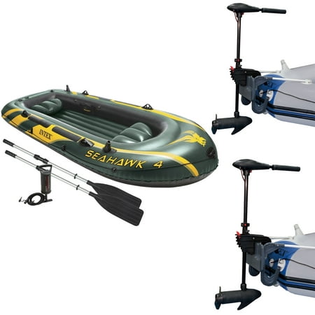 Intex Seahawk 4 Inflatable Raft Set and 2 Transom Mount Boat Trolling