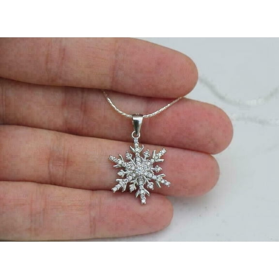 Silver Shop 1.20Ct Round Cut Cubic Zirconia Snowflake Pendant 14K White Gold Finish